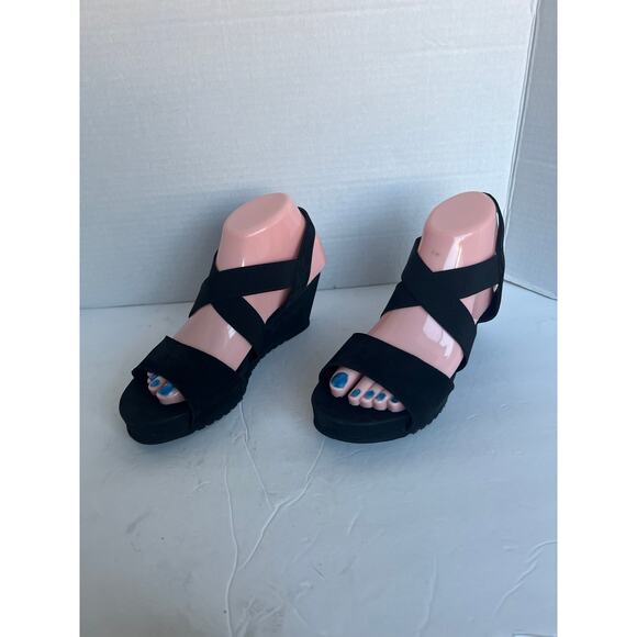 MEPHISTO GIULIANA SOFT AIR TECHNOLOGY BLACK NUBUCK COMFORT WEDGE SANDAL SZ 9 - Picture 1 of 10